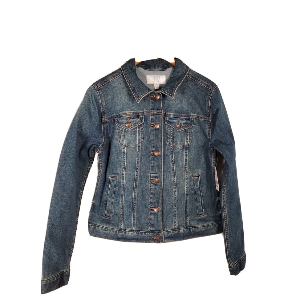 Time & Tru Denim Jean Jacket Womens Small 4-6 Blue Button Up Front NEW